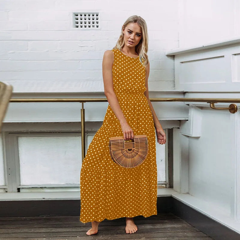 Women's Sleeveless Dot Loose Dresses