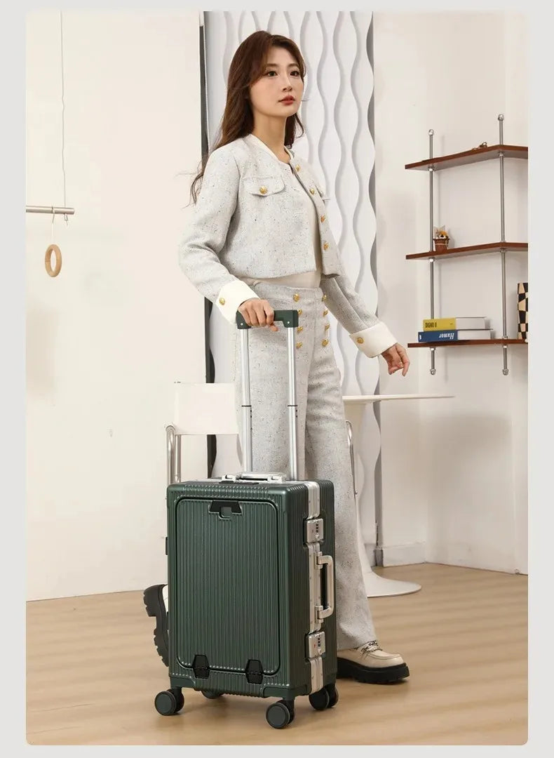 Aluminum Suitcase Front Opening Rolling Luggage