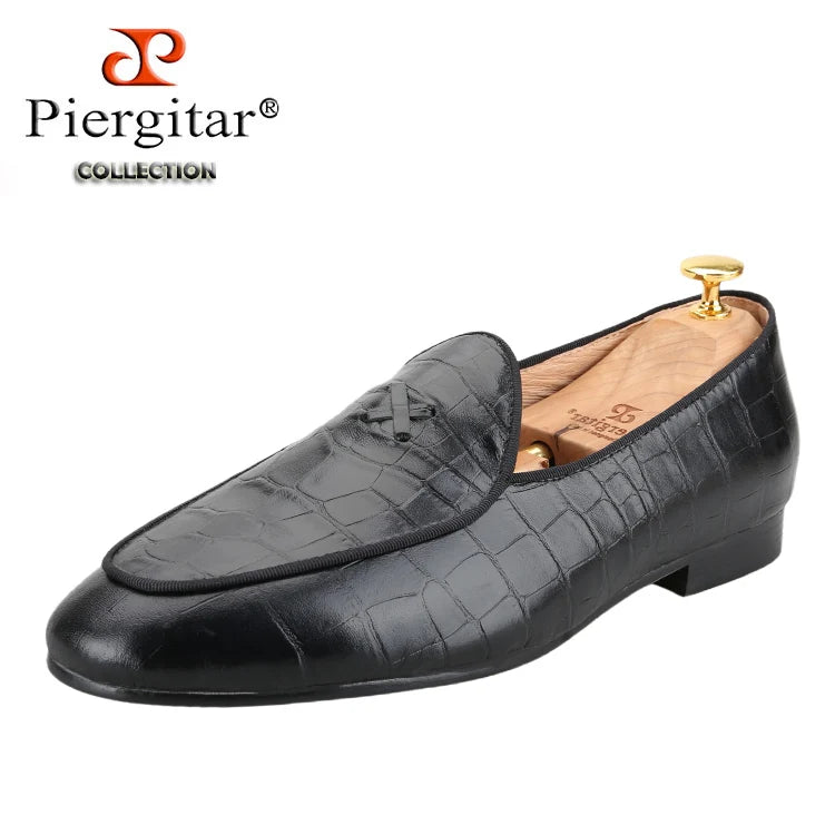 Piergitar Italy Toscana Imported Crocodile Pattern Calfskin Slip-On Loafers Handmade Men's Moccasin For Fashion Party And Prom