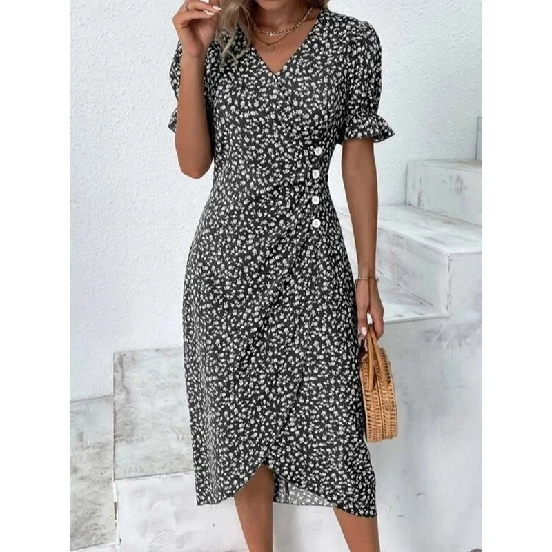 Women's V-Neck Floral Midi Dress
