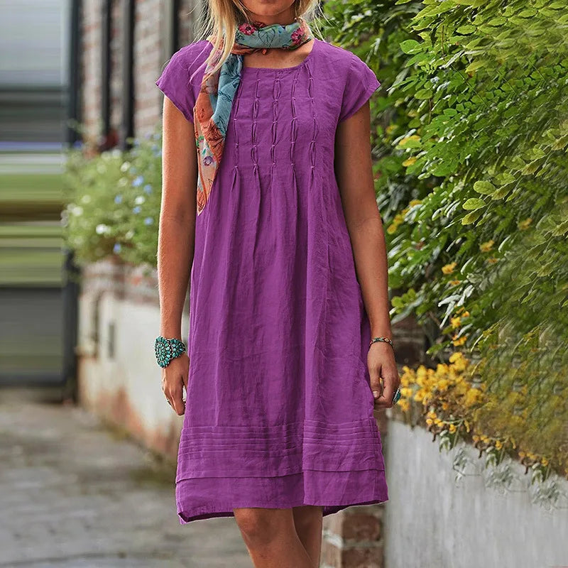 Women’s Summer Dress Casual Solid Short Sleeve Party Robe S-5XXX