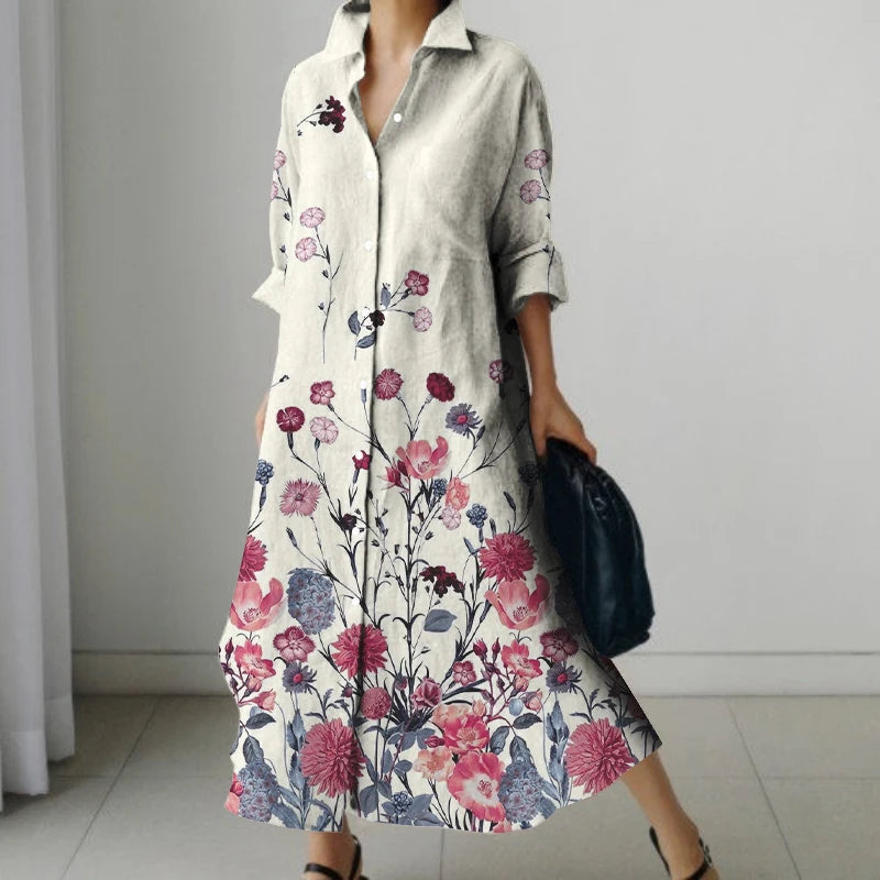Women’s Floral Print V-Neck Pocket Dress