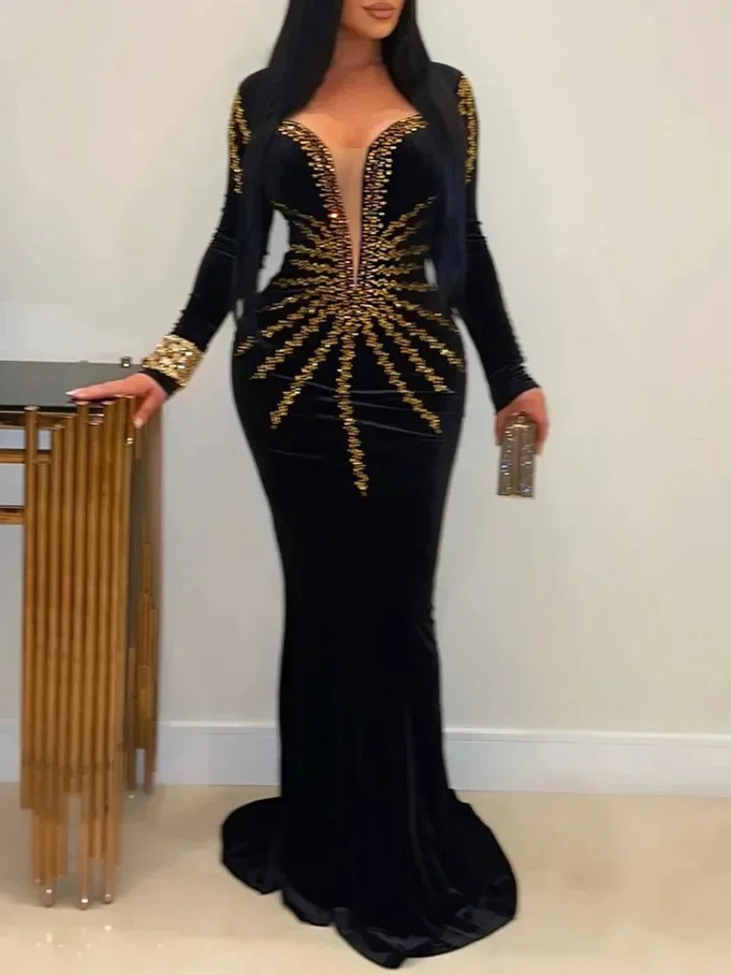 Deep V- Neck Velvet Dress
