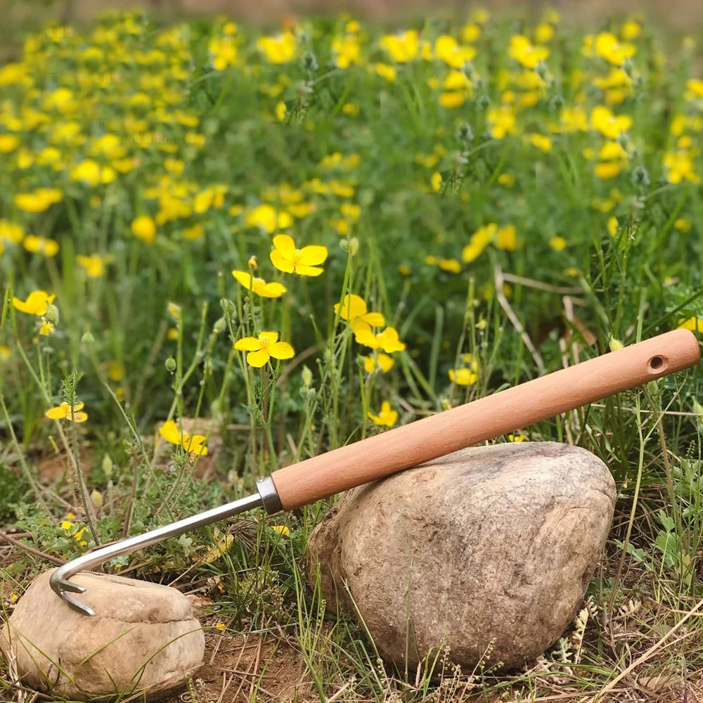 1pc Stainless Steel Wood Handle Garden Weeder