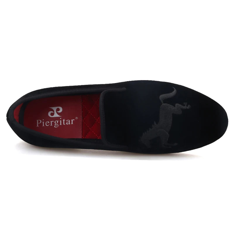 Piergitar High Level Customization Black Velvet Men's Loafers For Party Handmade Horse Embroidery Slip-On Man Smoking Slippers