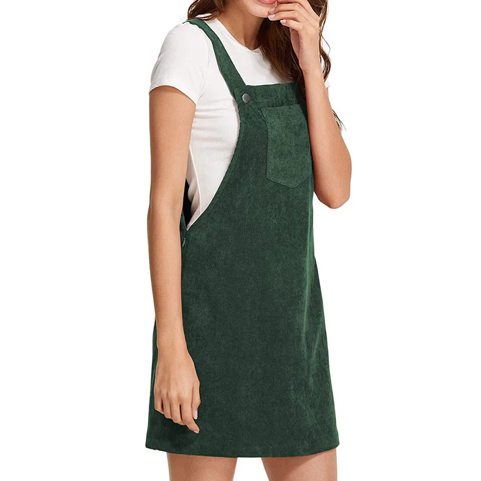 New Women's Suspender Skirt Corduroy Spring and Autumn Fashion Pocket Strap Adjustable Casual Strap Short Dress