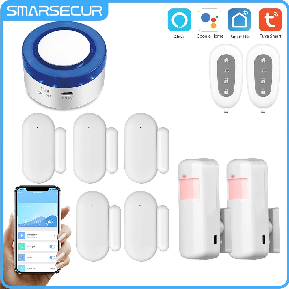 SMARSECUR Tuya Home Security wifi alarm siren for smart life APP WiFi Intruder Burglar System