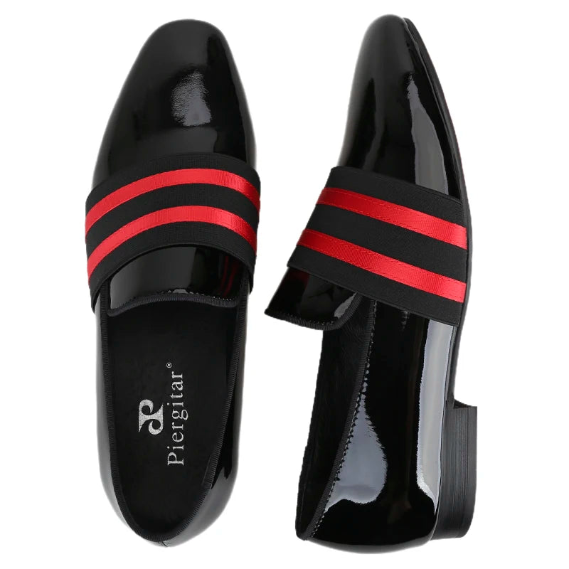 Men's Patent Leather Slip-On Shoes with Patchwork Colour Crossband Comfortable Wear for Fashion Party