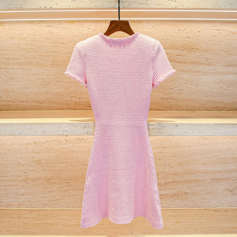 traf 2025 woman tight dress knitted tassel stretch corset elegant women's dress y2k clothes New fashion pink hip skirt