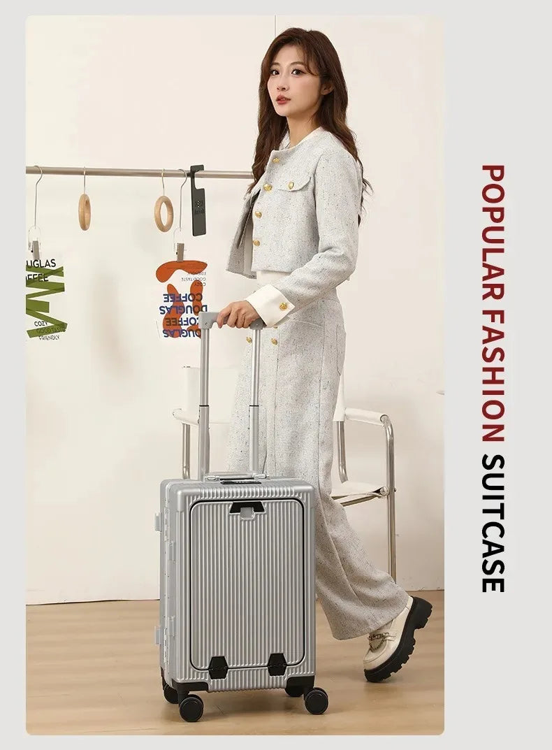Aluminum Suitcase Front Opening Rolling Luggage