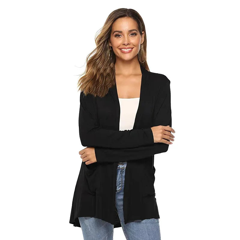 Women's Knitted Cardigan for Spring and Summer Versatile Large Size Cardigan Medium to Long Length Long Sleeve Outcoat