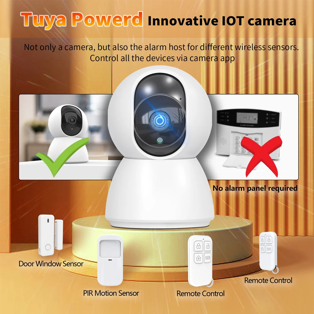 Tuya Smart Life 2MP 2.4G/5G+BLE WIFI IoT Alarm Surveillance Home Security Burglar FHD CCTV Camera System SOS Contact PIR Sensor