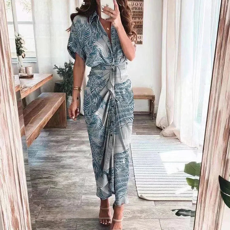 Women's Boho Print Turn-down Collar Dress