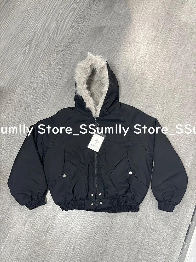 Winter New Elegant Liner Fur Loose Coat Women Y2k Fur Collar Hood Thick Fashion Parkas Casual Outerwear Cotton Padded Jackets