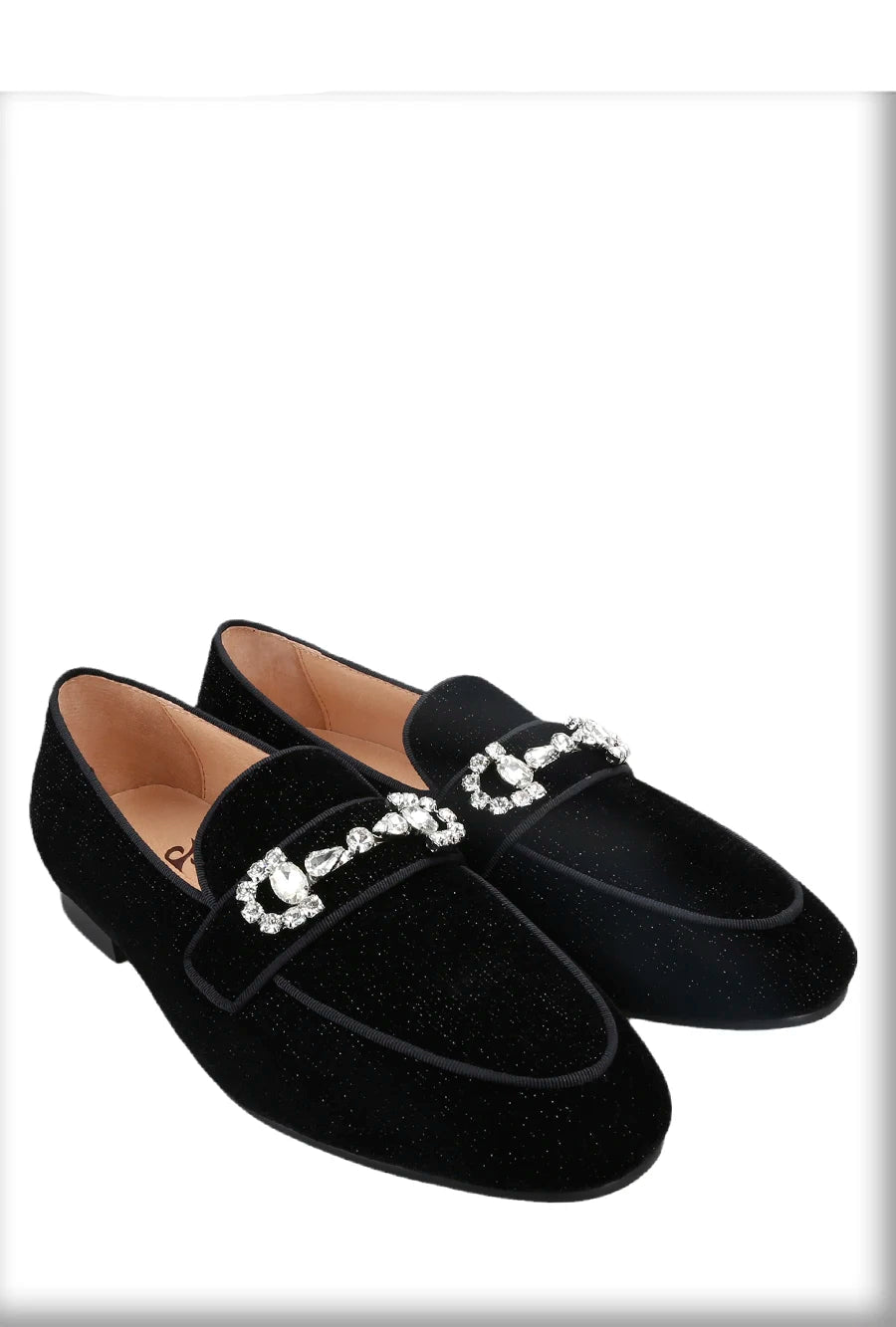 Black Velvet Loafers For Men With Crystal Rhinestone Horsebit Embellishments