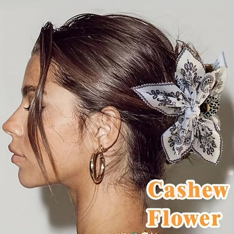 Cotton Cashew Flowers Printing Butterfly Hair Clips