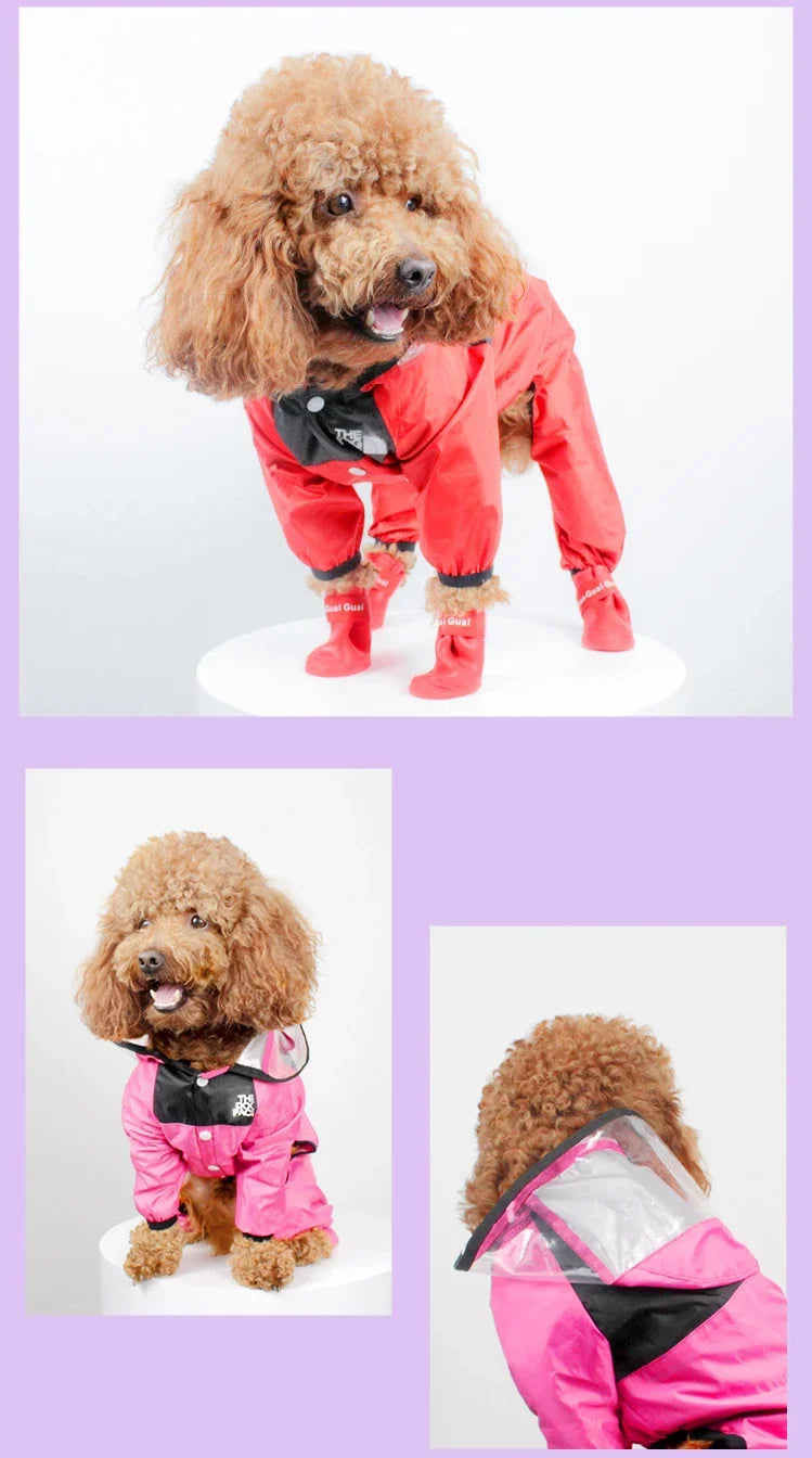 Pet Dog Raincoat Transparent Hooded Jumpsuit