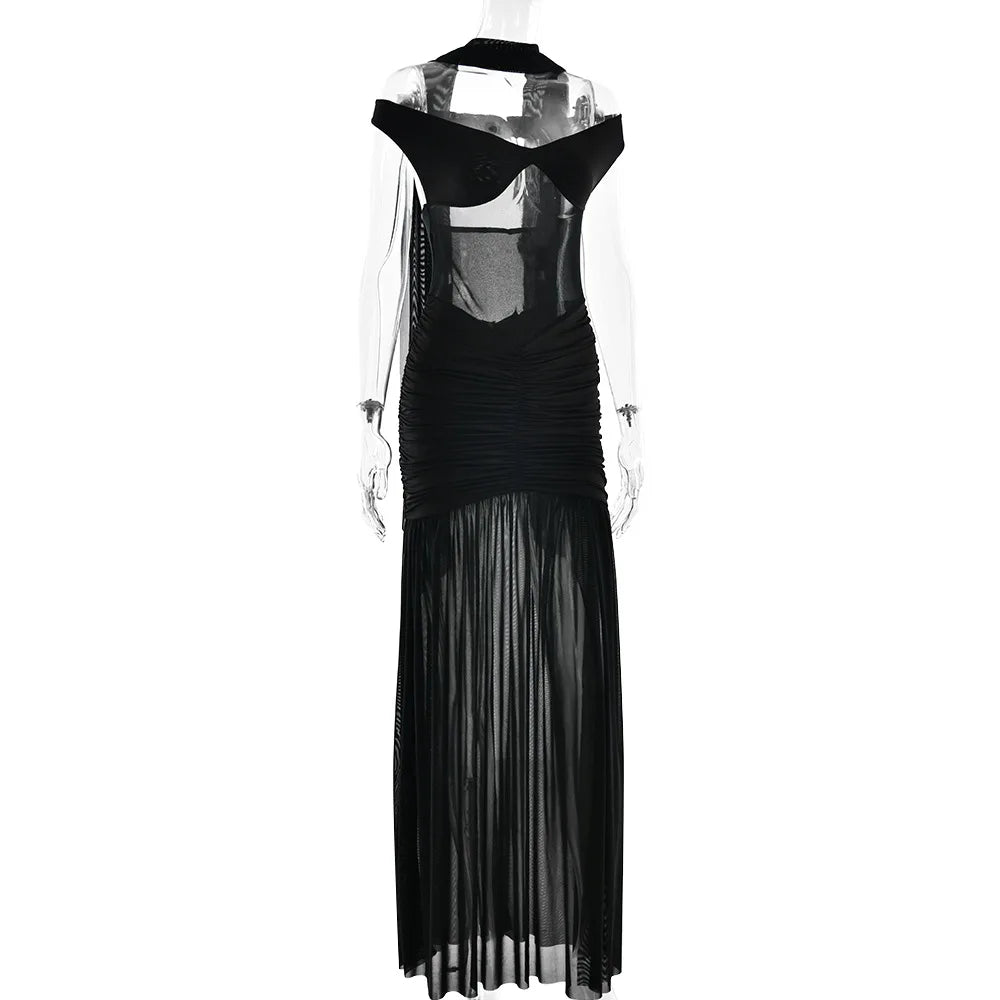 V-Neck Off Shoulder High Side Split Dress