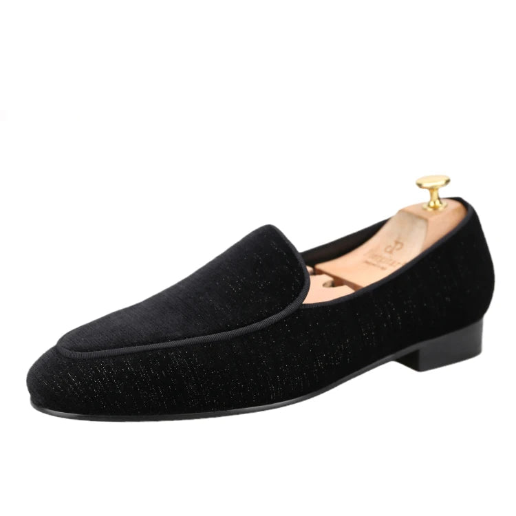 Handmade Meteor Shower Velvet Men's Loafers British Style Class Slip-On Men Smoking Sliders Plus Size