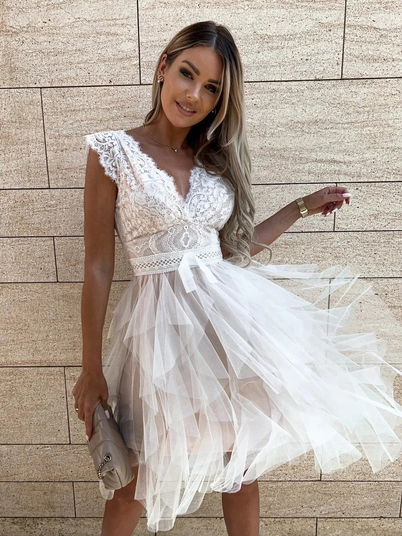 Women's V Neck Lace Dress