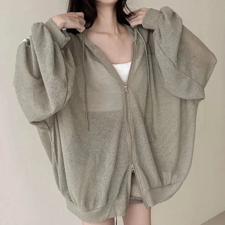 Women Thin Linen Jacket Fashion Ladies Outerwear White Sunscreen Clothing Retro Loose Long Sleeve Female Knitted Cardigan 2025
