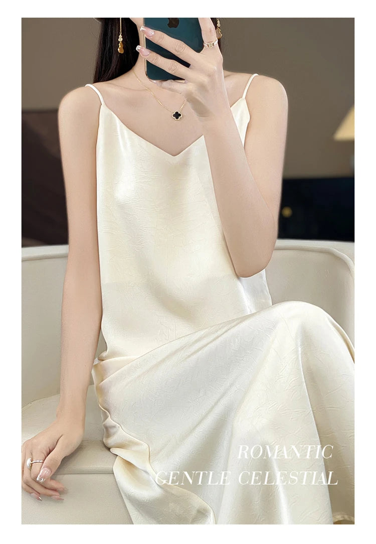 2025 New 100% Anti Wrinkle Mulberry Silk Strap Dress for Women's Summer New Loose Long Skirt