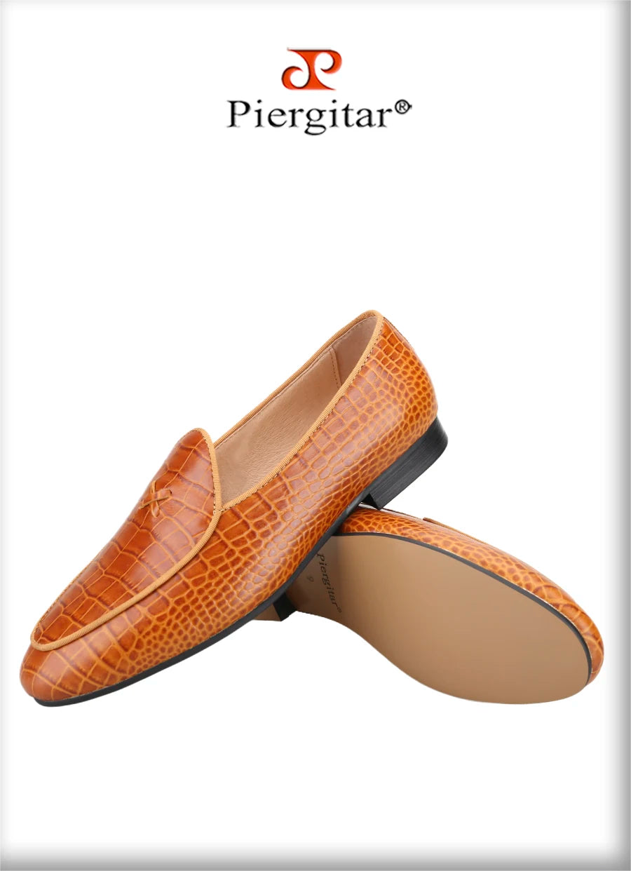Piergitar Italy Toscana Imported Crocodile Pattern Calfskin Slip-On Loafers Handmade Men's Moccasin For Fashion Party And Prom