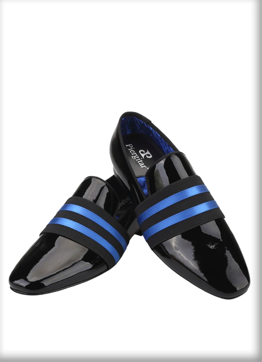 Men's Patent Leather Slip-On Shoes with Patchwork Colour Crossband Comfortable Wear for Fashion Party