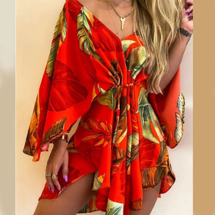 Women Ruffle Flowers Print Sundress