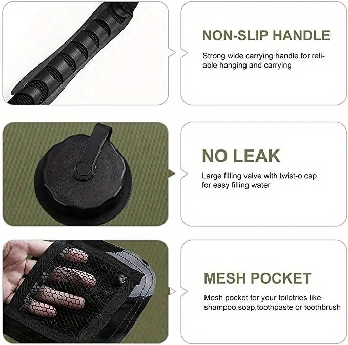 5-gallon solar-heated camping shower bag