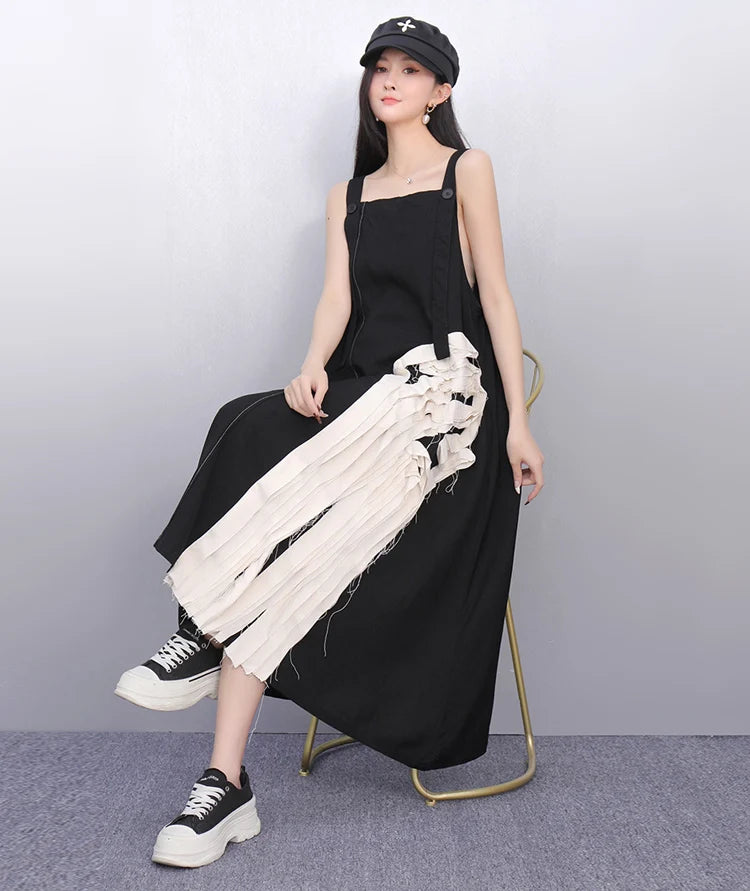 Unique Style New 2025 Summer Korean Style Woman Black Sleeveless Sundress Loose Fit Girls Casual Beach Cute Sun Dress JKXD057