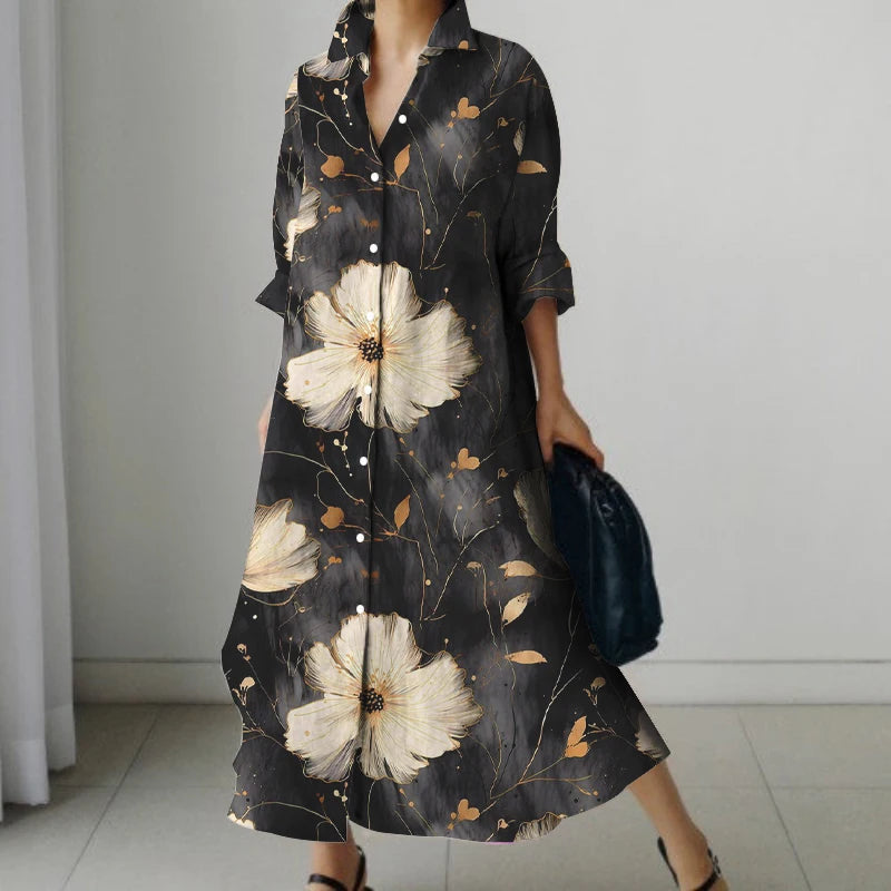 Women’s Floral Print V-Neck Pocket Dress