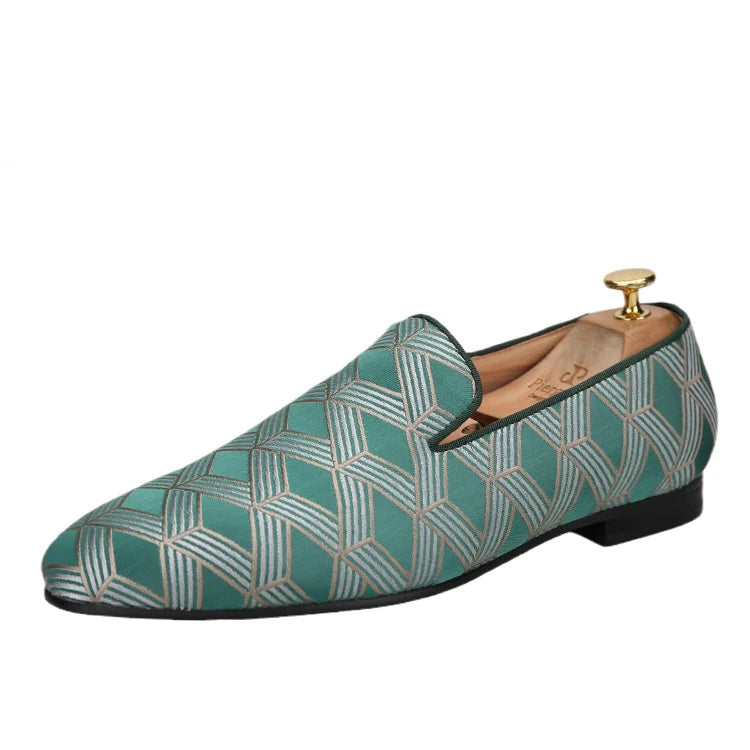 High Quality Silk Fabric Men's Slippers for Weddings and Parties with Leather Insoles