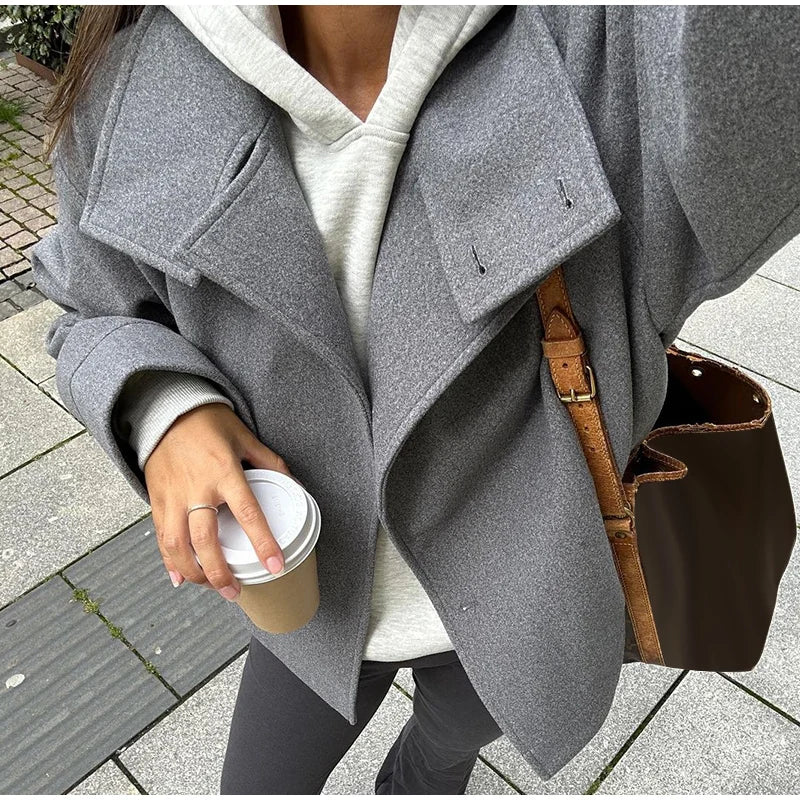 Stand Collar Women Winter Woolen Coats 2025 Spring Single Breasted Loose Female Long Sleeve Jacket Office Lady Street Short Coat