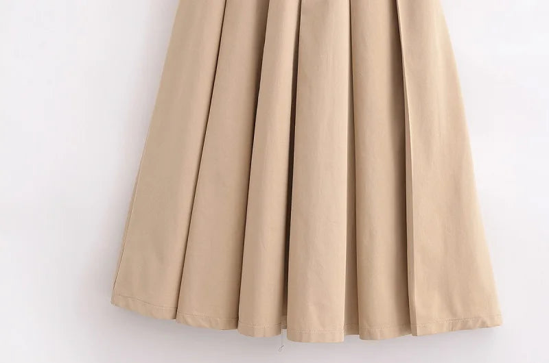 2025 Woman Dresses Belt pleated Midi Dress Sleeveless