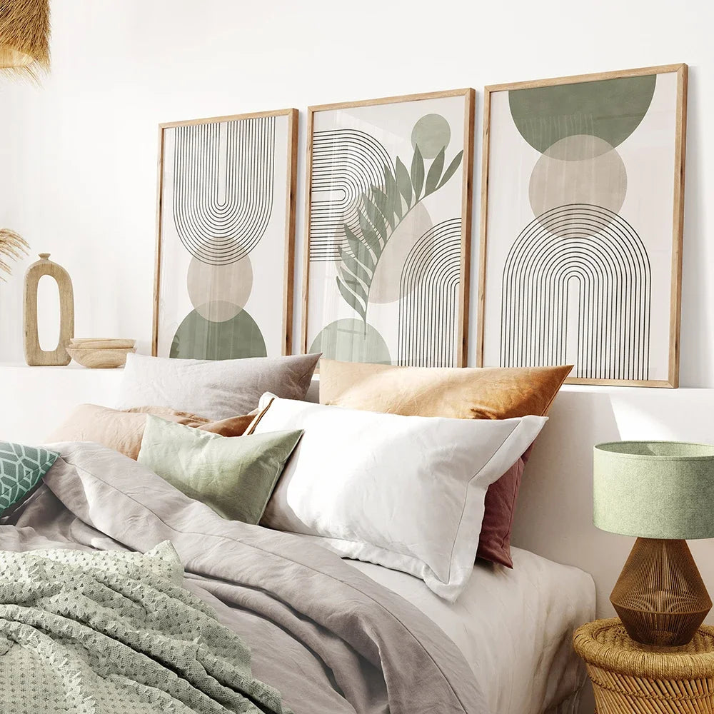 Sage Green Botanical Abstract Boho Geometry Wall Art