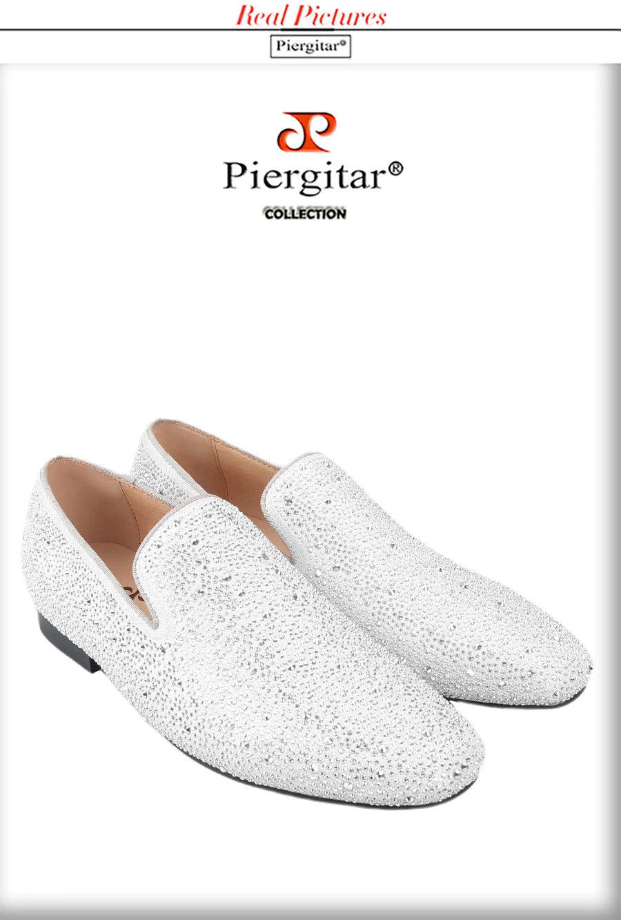 Piergitar Sliver Genuine Leather Men's Loafers With Handmade Bright And Shiny Rhinestones For Fashion Party/Banquet Red Bottom