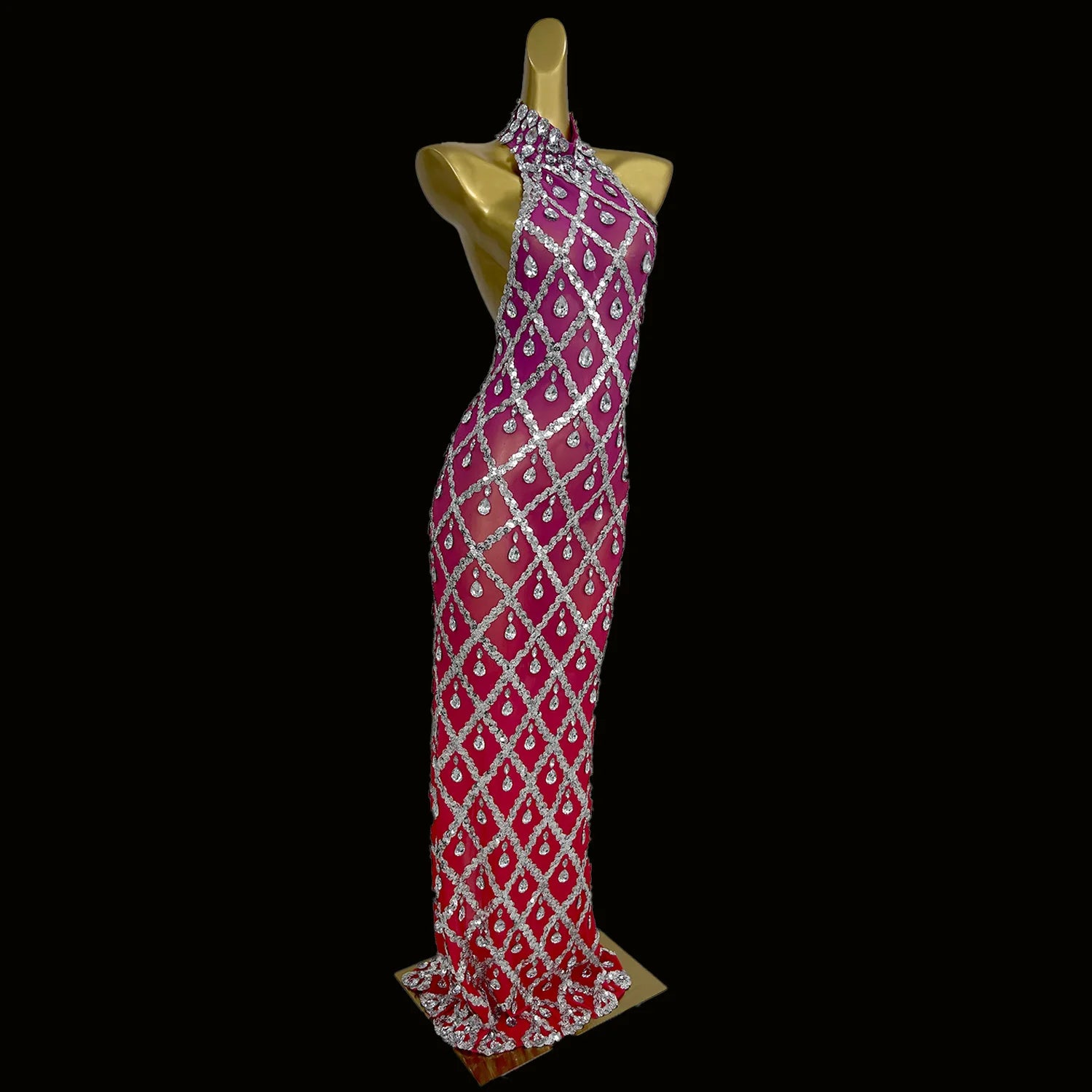 New Rhinestone Sequined Sleeveless Floor Length Dress for Dance Sexy Backless Tight Dress Holiday Party Club Birthday Dress