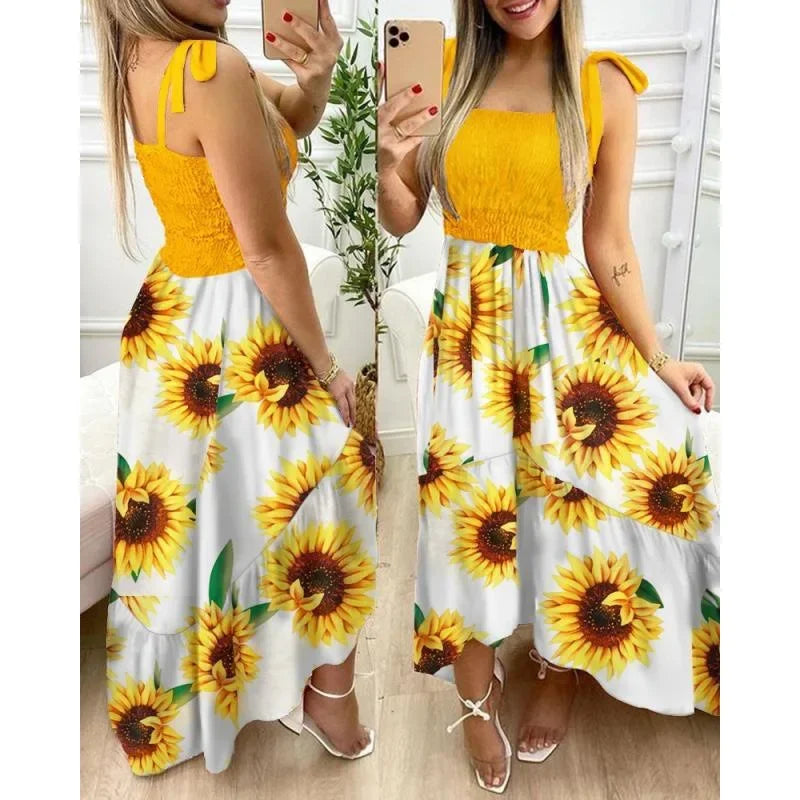 2022 New Independent Station Amazon Tank Splicing Printing Irregular Strapless Dress Large Quantity In Stock