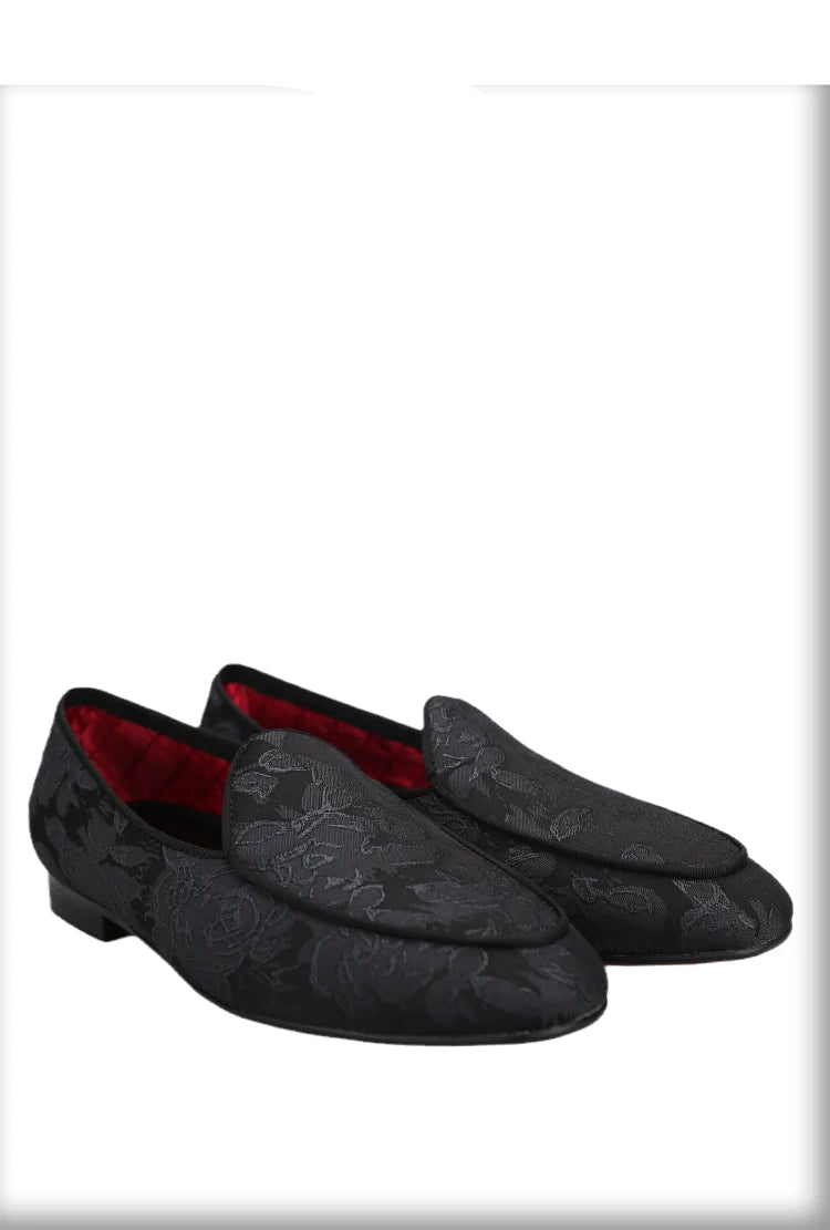 The New Black and White Three-Dimensional Flower Silk Men's Moccasins for Party/Wedding