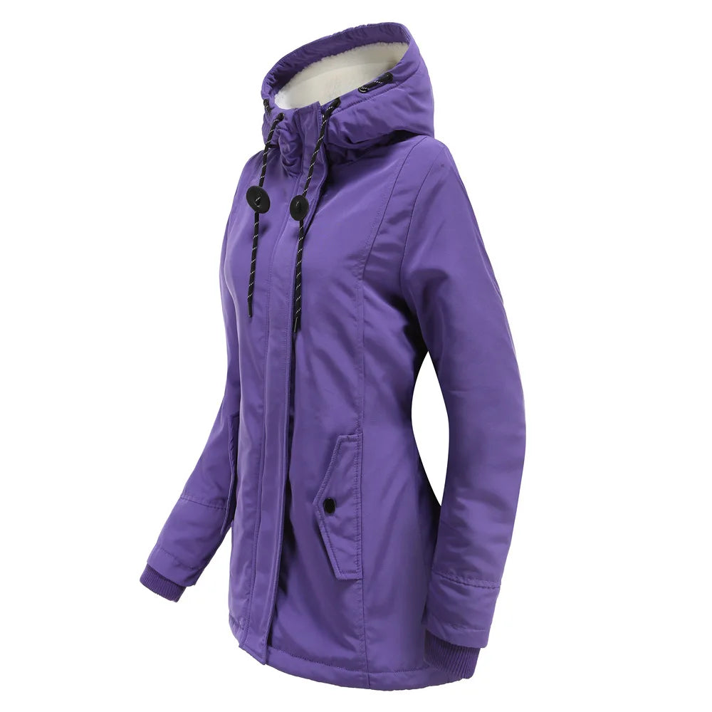 Women's Warm Hooded Parkas, Thick Plush Coats, Female Mid-Long Cotton Jacket, Winter Outwear, Big Size, S-5XL