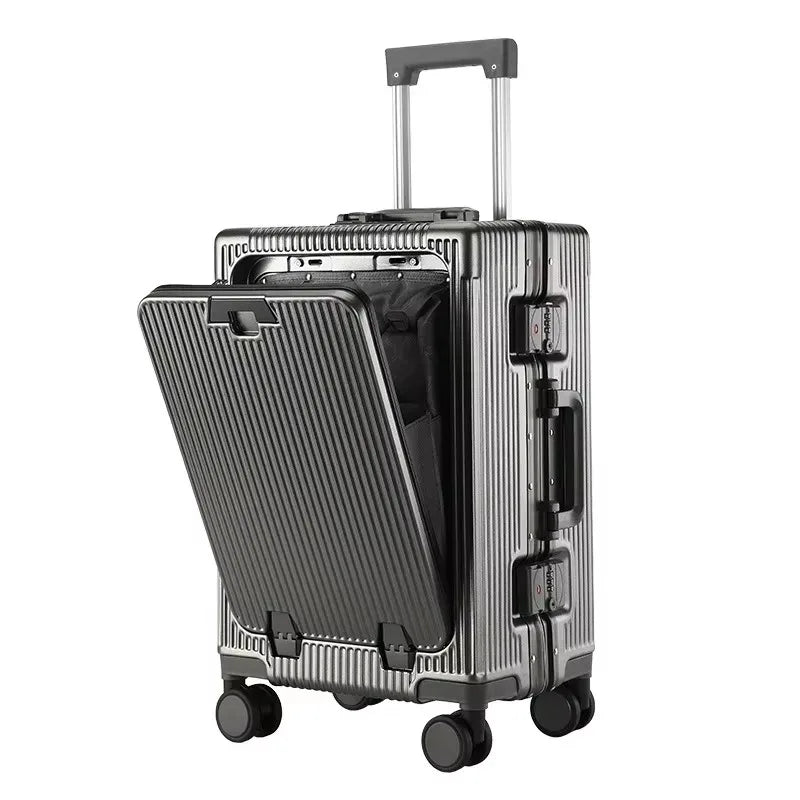Aluminum Suitcase Front Opening Rolling Luggage