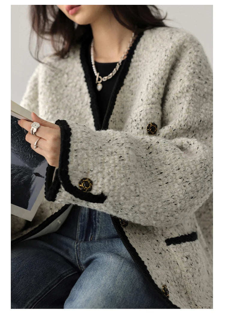 CHIC VEN Women's Woolen Coat Heavy Industry Down Jacket Vintage V-Neck Woman Down Coat Female Tops Autumn Winter 2024