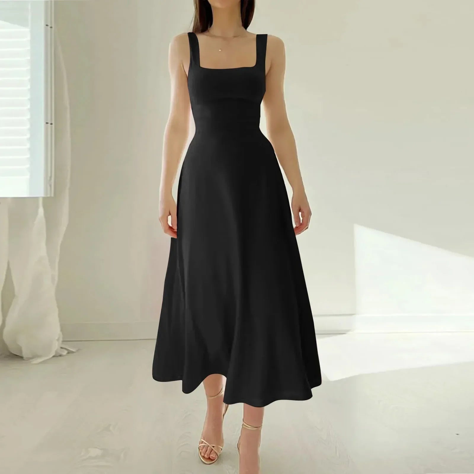 Women's Sleeveless Square Neck Back Lace Dress