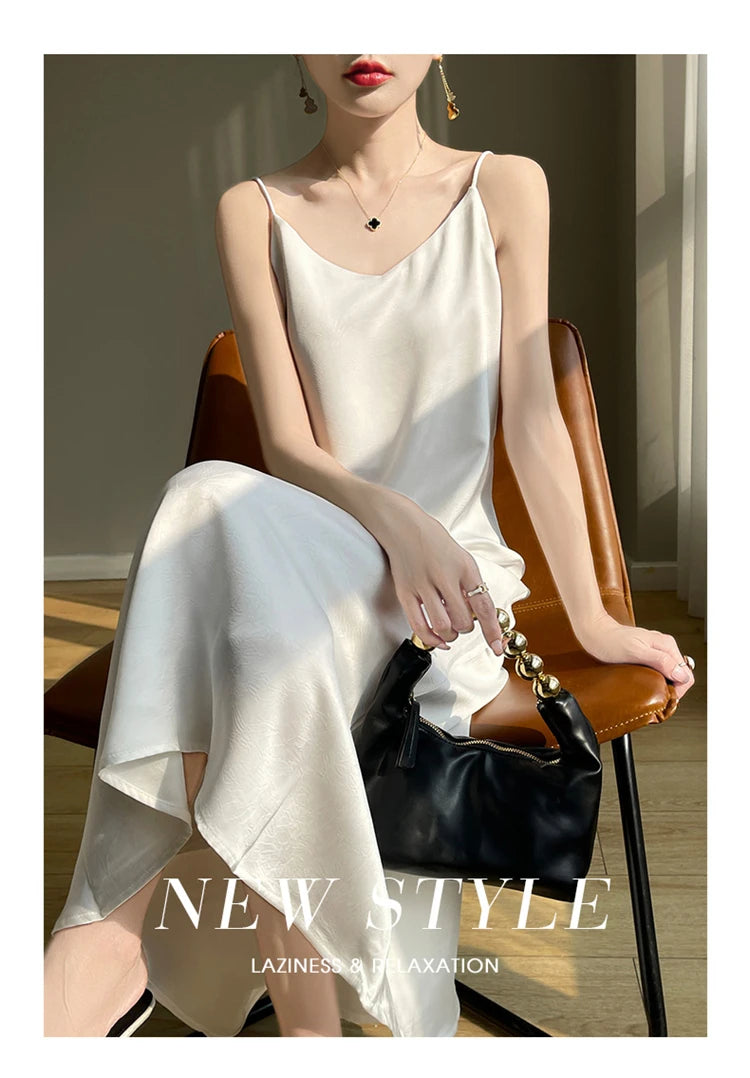2025 New 100% Anti Wrinkle Mulberry Silk Strap Dress for Women's Summer New Loose Long Skirt