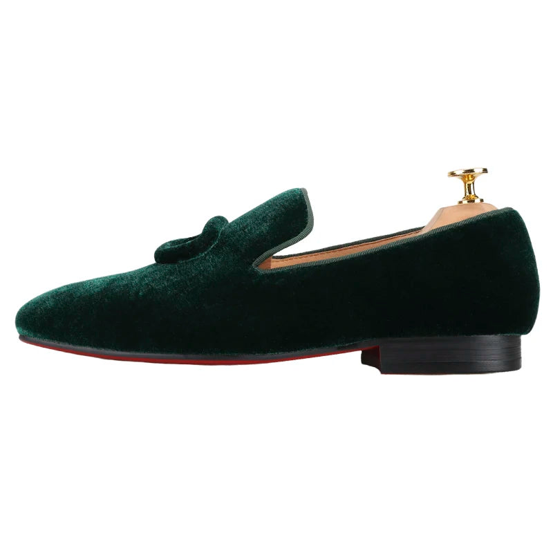 Piergitar New Arrival Two Colors Velvet Men's Smoking Slippers With Matching Velvet Buckles Handmade Slip-On Loafers Red Bottom