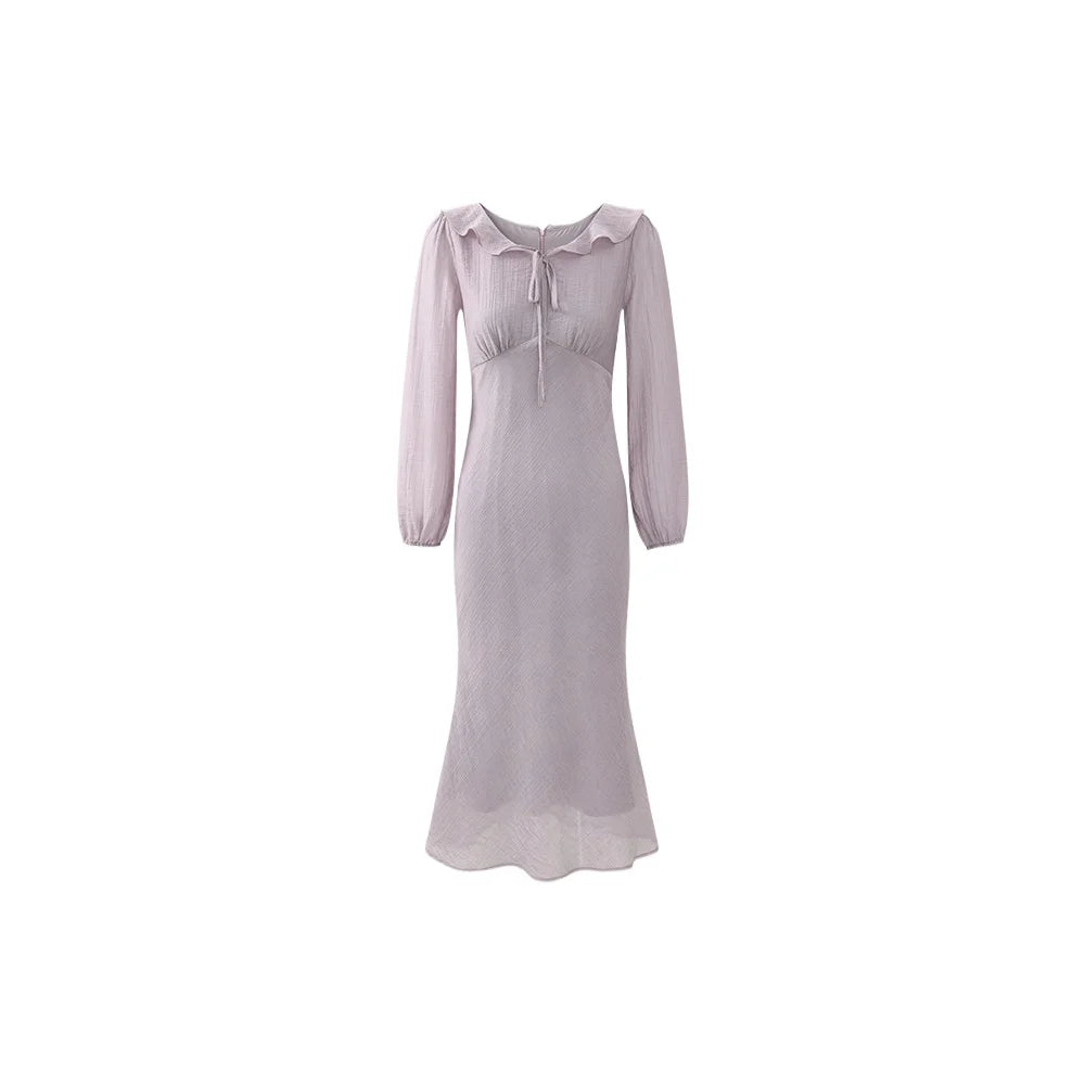 Elegant Purple Long Sleeve Dress for Women Summer Slim Fit Mermaid Maxi Dress High Waist Bodycon Formal Outfit for Petite Ladies