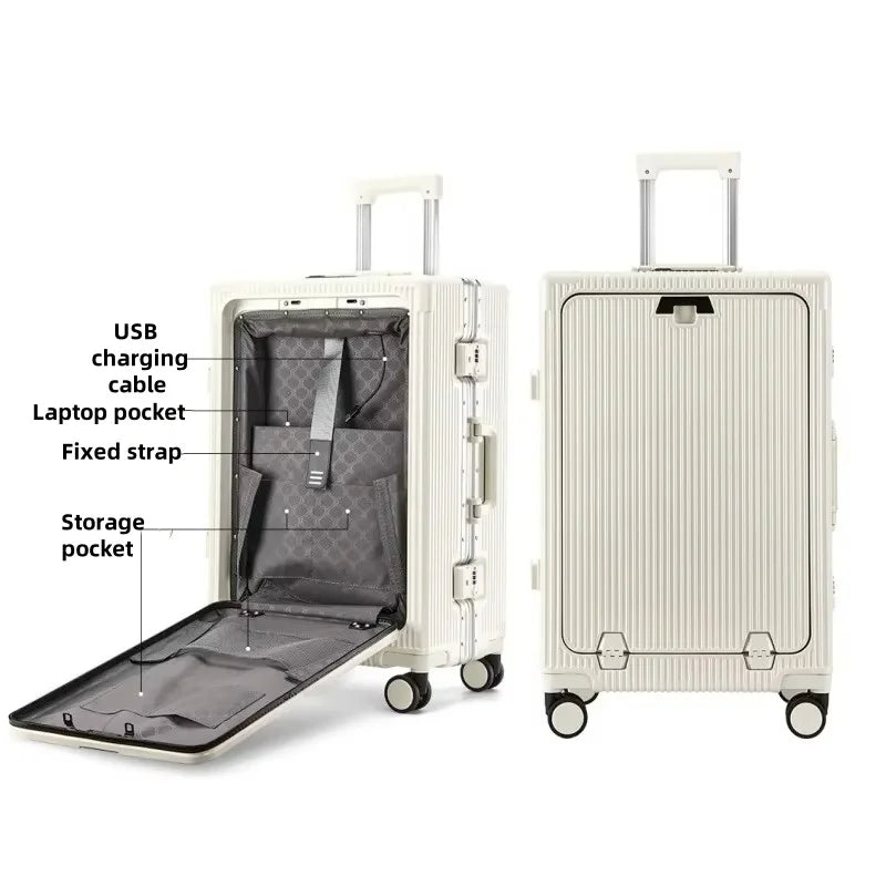 Aluminum Suitcase Front Opening Rolling Luggage