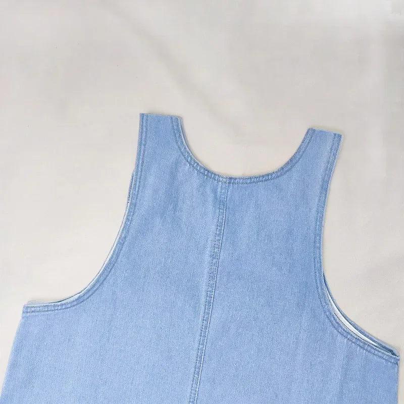 Women's Denim Dress Sexy Cool Strap Mini Dress Solid Color Sleeveless Pockets High Waist