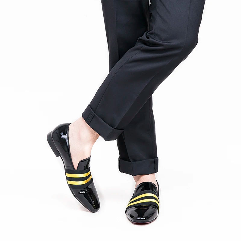 Men's Patent Leather Slip-On Shoes with Patchwork Colour Crossband Comfortable Wear for Fashion Party